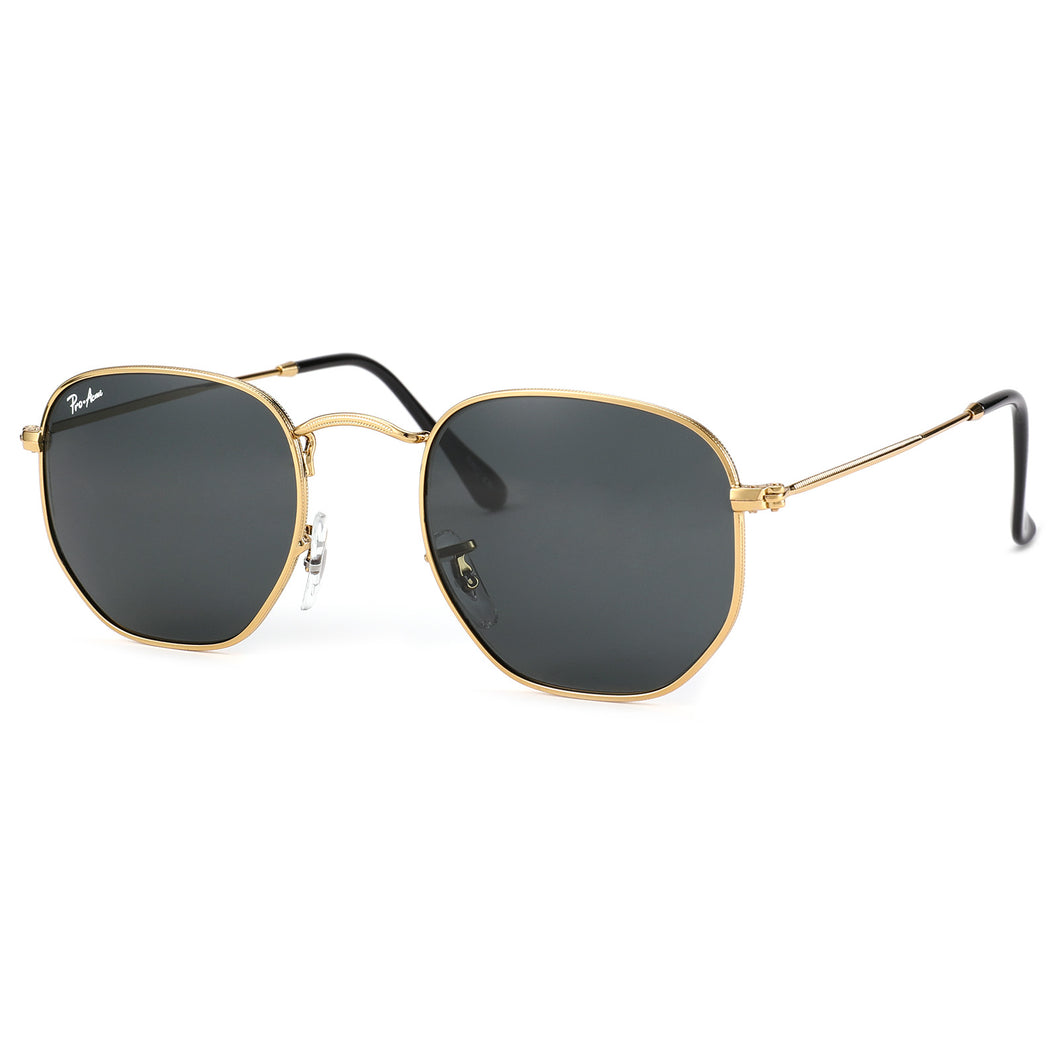 Pro Acme Small Square Sunglasses for Women Men 100% Real Glass Lens Hexagonal Frame