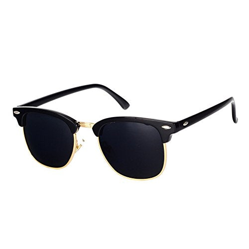 Pro Acme Classic Semi Rimless Polarized Sunglasses with Metal Rivets (Black/Gold Rimmed)