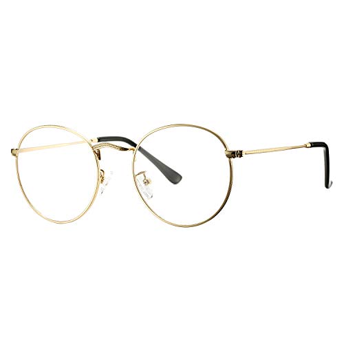 Pro Acme Classic Round Metal Clear Lens Glasses Frame Unisex Circle Eyeglasses (Gold)