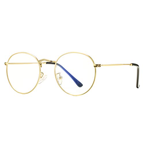Pro Acme Blue Light Blocking Glasses Retro Round Computer Game Glasses for Women Men Anti Eye Strain Headache (Sleep Better) (Gold)