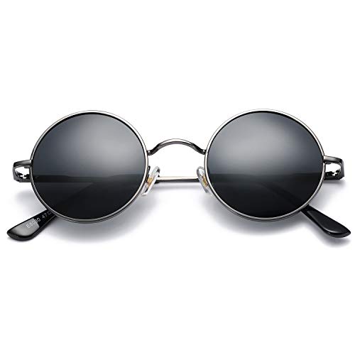 Pro Acme Retro Small Round Polarized Sunglasses for Men Women John Lennon  Style (Gold Frame/Black Lens)