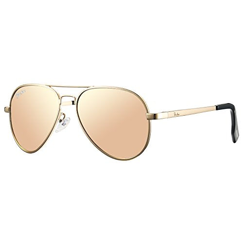 Pro Acme Small Polarized Aviator Sunglasses for Kids and Youth Age 5-18 (Gold Frame/Pink Mirrored Lens)