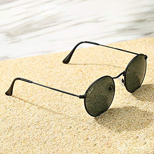 Pro Acme Double Bridge Round Sunglasses for Women Men 100% Crystal Real  Glass Lens Retro UV400 Protection